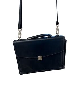 Toto Classic Black Leather laptop Shoulder Bag - unisex